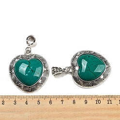 Teal Synthetic Turquoise Dyed Pendants, Heart Charms with Antique Silver Plated Alloy Findings, Teal, 54mm, Pendant: 39.5x35x10mm, Hole: 7.5x5.5mm