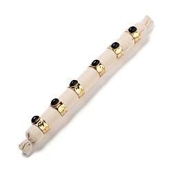 (946F)Морозный цвет внутри  Жонкиль / Непрозрачная зеленая подкладка Ионное покрытие (ip) 304 широкополосные открытые манжетные кольца из нержавеющей стали, Женское кольцо из натурального окрашенного и нагретого черного агата, реальный 18 k позолоченный, 11 мм, 6 шт / комплект