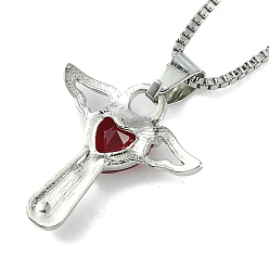 Red Cubic Zirconia Fairy with Heart Pendant Necklace with Box Chains, Platinum Zinc Alloy Jewelry for Women, Red, 18.98 inch(48.2cm)