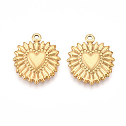 Настоящее золото 18K 304 подвески из нержавеющей стали, ионное покрытие (ip), сердце прелести, реальный 18 k позолоченный, 22.5x19.5x2.5 мм, отверстие : 1.6 мм