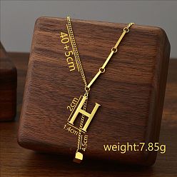 Letter H 304 кулон с инициалом из нержавеющей стали с ожерельем из игральных костей, золотые, Письмо ч, 15.75 дюйм (40 см), Кулон : 20x14 мм