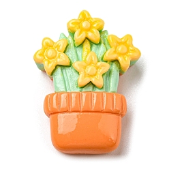 Оранжевый Непрозрачные кабошоны из смолы, растения в цветочных горшках, оранжевые, 22x16x6 мм