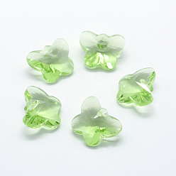 Бледно-Зеленый Прозрачные стеклянные подвески, граненые, бабочки прелести, бледно-зеленый, 12x15x8 мм, отверстие : 1.5 мм