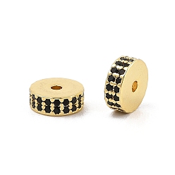 Черный Стойки обшивки латунь микро проложить кубического циркония бусы, долговечный, без свинца и без кадмия, Плоский круглый / диск, реальный 18 k позолоченный, чёрные, 7.5x3 мм, отверстие : 1.4 мм