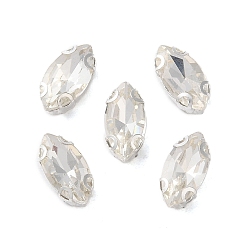 Прозрачный Конский глаз пришить стразами, многожильных ссылки, стекло горный хрусталь, с настройками зубцов из нержавеющей стали, аксессуары для одежды, граненые, прозрачные, 10x5x3.8~4 мм, отверстие : 0.9 мм
