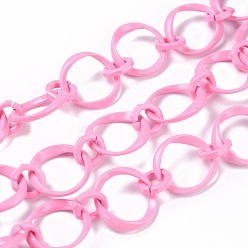 Pearl Pink Eco-Friendly Alloy Spray Painted Link Chains, with Spool, Unwelded, Pearl Pink, Link: 10.5x10x2.5mm and 20.5x19x2.5mm, 16.4 Feet(5m)/roll