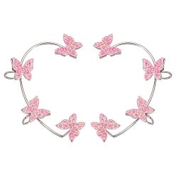 Ярко-Розовый 2шт. 2 стили блестящие серьги-манжеты в виде бабочки, латунные серьги-обручи для непроколотого уха, платина, ярко-розовый, 56x46x10 мм, 1 шт / стиль