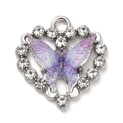 Фиолетовый Подвески из платинового сплава, cmолой, сердце с бабочкой, фиолетовые, 22x21x4.5 мм, отверстие : 2.3 мм