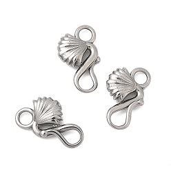 Нержавеющая Сталь Цвет 304 из нержавеющей стали застежками крюк, формы раковины, цвет нержавеющей стали, 11x6.5x2.5 мм, отверстие : 2 мм