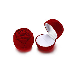 Flower Valentine's Day Flocking Jewelry Gift Boxes, with Sponge Inside, for Earring Studs, Rings Storage, Dark Red, Rose Pattern, 5.1x5.1cm