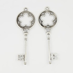 Античное Серебро Тибетский сплав стиля большие кулоны, без свинца, без никеля и без кадмия, отмычка, античное серебро, 77x26x3 мм, отверстие : 3 мм