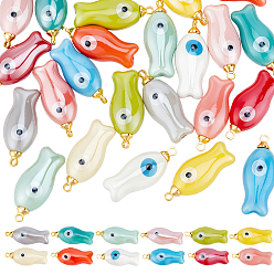 (52) Непрозрачная лаванда 24шт 12цвета фарфоровые подвески, с латунной фурнитурой , рыба, разноцветные, 23 мм, 2 шт / цвет