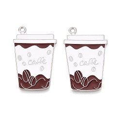 Белый Подвески из сплава и эмали, амулеты чашка кофе, платина, белые, 38x24x1 мм, отверстие : 1.8 мм