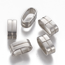 Stainless Steel Color Non-Tarnish 304 Stainless Steel Slide Charms/Slider Beads, For Leather Cord Bracelets Making, Oval, Stainless Steel Color, 12x5x6.5mm, Hole: 4.5x9.5mm