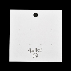 Квадрат Бумажные карты дисплея серьги, Карточки с изображением улыбающегося лица для демонстрации ювелирных изделий для сережек, белые, квадратный, 8x8x0.05 см, отверстия : 7 mm и 1 мм, около 100 шт / упаковка