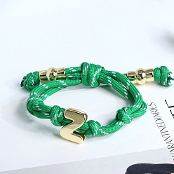 Зеленый Браслеты из хлопкового шнура с плетеным узлом в виде буквы Z, латунные подвески в виде букв алфавита для женщин и мужчин, золотые, зелёные, внутренний диаметр: 1.97~2.76 дюйм (5~7 см)