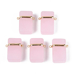 Pink Стеклянные прямоугольные звенья соединительные подвески, с латунной фурнитурой , золотые, розовые, 25.4~25x20x9.5~10 мм, отверстие : 1.6 мм