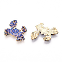 Bleu Bleuet Pendentifs en alliage imprimés, or et de lumière, charmes de crabe, bleuet, 19.5x20x1.5mm, Trou: 0.6mm