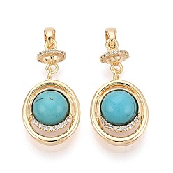 Настоящее золото 18K Окрашенные синтетические бирюзовые подвески, латунные микропаве прозрачные кубические циркониевые подвески в виде планет, реальный 18 k позолоченный, 26.5x13x7 мм, отверстие : 4.5x3 мм