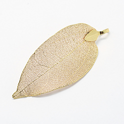 Champagne Gold Латунные покрытые натуральными листьями большие подвески, долговечный, лист, шампанское золото, 52~86x23~46x0.5~3 мм, отверстие : 3x5.5 мм