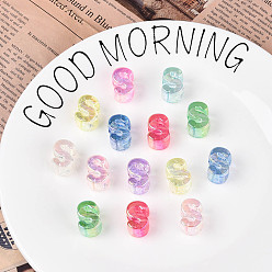 Letter S УФ-покрытие прозрачные акриловые европейские бусины, бусины с большим отверстием, разноцветные, Письмо с, 20x14.5x13.5 мм, отверстие : 6 мм