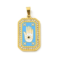 Темно-Голубой Ионное покрытие (ip) 304 подвески из нержавеющей стали, с эмалью и стразами, прямоугольник с шармом Таро, реальный 18 k позолоченный, глубокое синее небо, 32x19.5x2 мм, отверстие : 6.5x4 мм