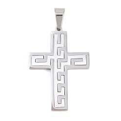 Stainless Steel Color 304 Stainless Steel Pendants, Cross Charms, Long-Lasting Plated, Stainless Steel Color, 39x27x2.5mm, Hole: 9x5mm
