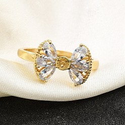 Настоящее золото 18K Регулируемая стойка покрытие латунь микро паве кубический цирконий манжета палец кольца для женщин, без кадмия и без свинца, долговечный, бантом, реальный 18 k позолоченный, 11.5 мм, внутренний диаметр: 18.5 мм