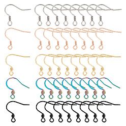 Mixed Color 100Pcs 5 Style 304 Stainless Steel Earring Hooks, Ear Wire, Mixed Color, 18x17~19mm, Hole: 2mm, Pin: 0.6~0.7mm, 20Pcs/style