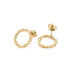 Real 14K Gold Plated Ion Plating(IP) 304 Stainless Steel Hollow Ring Stud Earrings for Woman, Real 14K Gold Plated, 15mm, Pin: 0.7mm