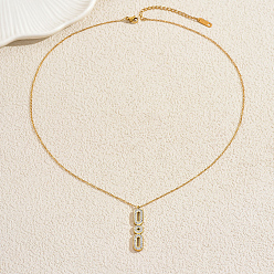 Золотой Женские ожерелья с геометрическим овалом из нержавеющей стали с микропаве из прозрачных кубических цирконий, золотые, 18.11 дюйм (46 см)