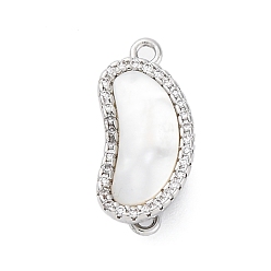 Платина Латунные застежки из прозрачного кубического циркония с микропаве, без кадмия, без никеля и без свинца, с оболочкой из эпоксидной смолы, кешью, платина, 17.5x9x8 мм, отверстие : 1.2 мм