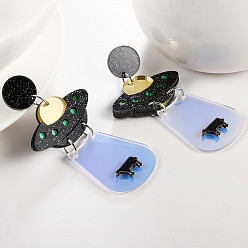 Васильковый Акриловые серьги-гвоздики с подвесками «Планета», васильковый, 70x38 мм