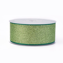 Green Sparkle Polyester Ribbons, Glitter Ribbon, Green, 1-1/2 inch(38mm), about 50yards/roll(45.72m/roll)