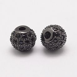 Черный Цвет Металла Латунные микро проложить кубического циркония бусы, круглые, металлический черный , 6x5.5 мм, отверстие : 2 мм