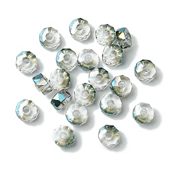 Цвет Оливы Прозрачный Electroplate стеклянные бусины, бусины с большим отверстием, с половиным покрытием, плоско-круглые, оливковый, 9.5x6 мм, отверстие : 3 мм