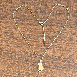 Cat Shape 201 подвесные из нержавеющей стали ожерелья, золотые, форма кошки, 17.72 дюйм (45 см), Кулон : 20x12 мм