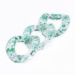 Medium Sea Green Transparent Acrylic Linking Rings, Quick Link Connectors, for Curb Chains Making, Twist Oval, Medium Sea Green, 40x33x10mm, Inner Diameter: 19x23mm