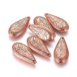 Red Copper CCB Plastic Carved teardrop, Pendants, Red Copper, 36x17x7mm, Hole: 1mm