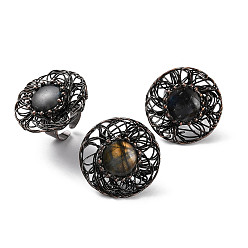 Лабрадорита Круглые открытые манжеты с натуральным лабрадоритом, женское латунное кольцо красного медного тона, внутренний диаметр: регулируемый