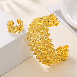 Золотой Наборы браслетов-манжет и колец-манжет из листового сплава, золотые, браслет: 60 мм внутренний диаметр