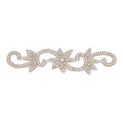 Серебро Цветок горячая фиксация стразы, аппликации из стеклянных стразов и бусин, Аксессуары для орнаментов, серебряные, 229~231x61~66x5 мм