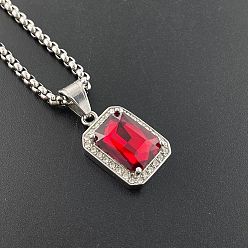 Светло-сиамский Панк-хип-хоп 304 ожерелья с подвесками из нержавеющей стали со стразами, прямоугольные, Light Siam