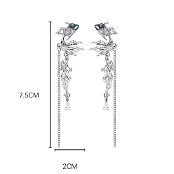 Платина Серьги-гвоздики из сплава рыбьего стекла, с прозрачным кубическим цирконием и железом и 925 булавками из стерлингового серебра, платина, 75x20 мм