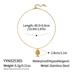 Настоящее золото 18K 304 милые кулоны из нержавеющей стали с рыбьей костью для женщин, реальный 18 k позолоченный, 15.94 дюйм (40.5 см)