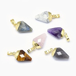 Gemischte Stein Natürliche und synthetische Mischsteinanhänger, mit langlebigen Messingbeschlägen, facettiert, Raute , golden, 18x11x5 mm, Bohrung: 3.5x5.5 mm