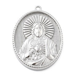 Нержавеющая Сталь Цвет 304 подвески из нержавеющей стали, овал с подвеской в виде Иисуса, анти-тускнение, цвет нержавеющей стали, 36x26.5x5 мм, отверстие : 2 мм