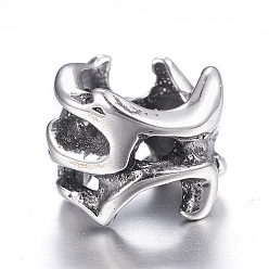 Argent Antique 316 perles européennes chirurgicales en acier inoxydable, rondelle, Perles avec un grand trou   , argent antique, 7x6mm, Trou: 2mm