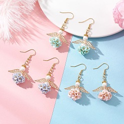 (52) Непрозрачная лаванда Серьги-подвески в форме ангела из искусственного жемчуга, с  латунными крючками для серег, золотые, разноцветные, 50.5x31.5 мм, 3 пар / набор