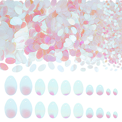 Прозрачный АВ 5 подвески из ПВХ с лазерным эффектом и пайетками, овальный шарм, ясно AB, 8~26x5~16.5x0.2 мм, отверстие : 1~1.5 мм, 3000 шт / коробка